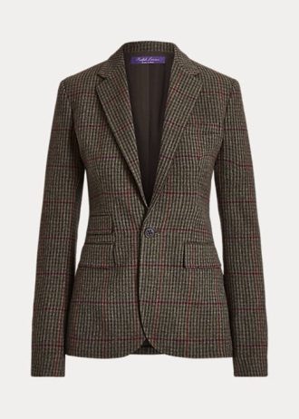 Oliv/brun Ralph Lauren Parker Rutig Rutig Tweed Jackor för kvinnor