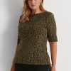 Olive Damer Ralph Lauren Ocelot-Print Boatneck bomull Toppar Olive Damer Ralph Lauren Ocelot-Print Boatneck bomull Toppar