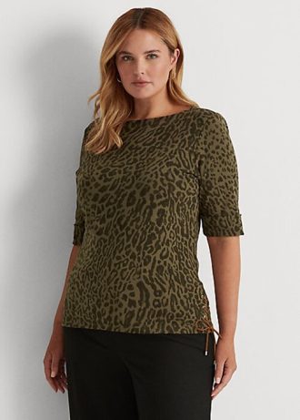 Olive Damer Ralph Lauren Ocelot-Print Boatneck bomull Toppar