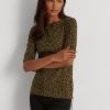 Olive Damer Ralph Lauren Ocelot-Print Boatneck bomull Toppar Olive Damer Ralph Lauren Ocelot-Print Boatneck bomull Toppar