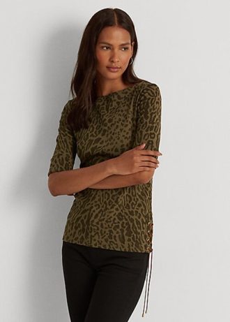 Olive Damer Ralph Lauren Ocelot-Print Boatneck bomull Toppar