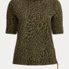 Olive Damer Ralph Lauren Ocelot-Print Boatneck bomull Toppar Olive Damer Ralph Lauren Ocelot-Print Boatneck bomull Toppar