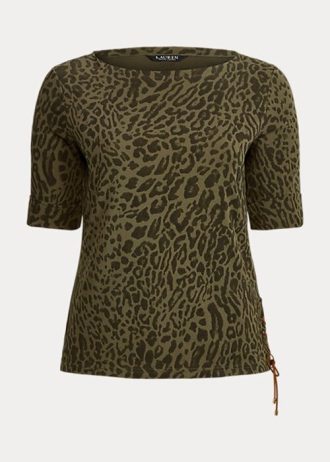 Olive Damer Ralph Lauren Ocelot-Print Boatneck bomull Toppar
