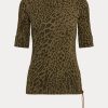 Olive Damer Ralph Lauren Ocelot-Print Boatneck bomull Toppar Olive Damer Ralph Lauren Ocelot-Print Boatneck bomull Toppar