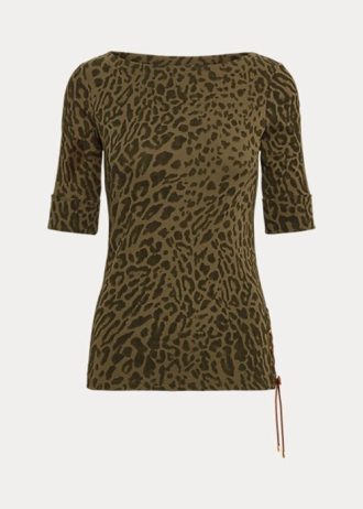 Olive Damer Ralph Lauren Ocelot-Print Boatneck bomull Toppar