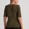 Olive Damer Ralph Lauren Ocelot-Print Boatneck bomull Toppar Olive Damer Ralph Lauren Ocelot-Print Boatneck bomull Toppar