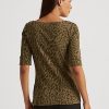 Olive Damer Ralph Lauren Ocelot-Print Boatneck bomull Toppar Olive Damer Ralph Lauren Ocelot-Print Boatneck bomull Toppar