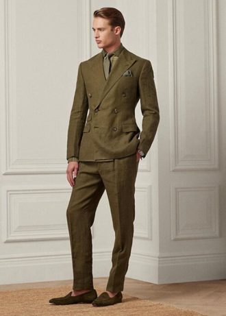 Olive mäns Ralph Lauren Gregory Linen Kostymbyxor
