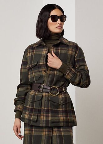 Olive Ralph Lauren Andrya rutiga jackor för kvinnor