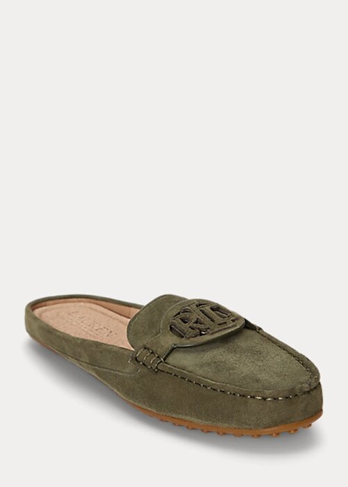 Olive Ralph Lauren Brynn Mocka Driver Flat Shoes för kvinnor Olive Ralph Lauren Brynn Mocka Driver Flat Shoes för kvinnor