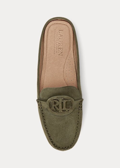 Olive Ralph Lauren Brynn Mocka Driver Flat Shoes för kvinnor Olive Ralph Lauren Brynn Mocka Driver Flat Shoes för kvinnor