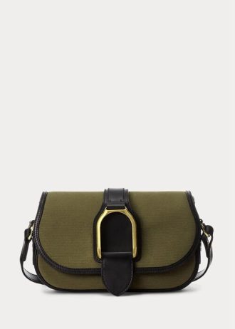 Olive Ralph Lauren Canvas för kvinnor & Welington axelväskor av kalvskinn