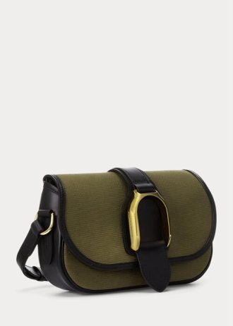 Olive Ralph Lauren Canvas för kvinnor & Welington axelväskor av kalvskinn