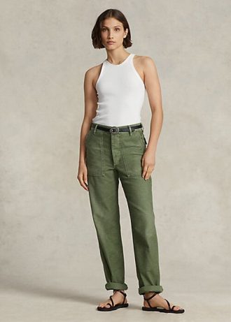 Olive Ralph Lauren Cotton Sateen Utility-byxor för kvinnor