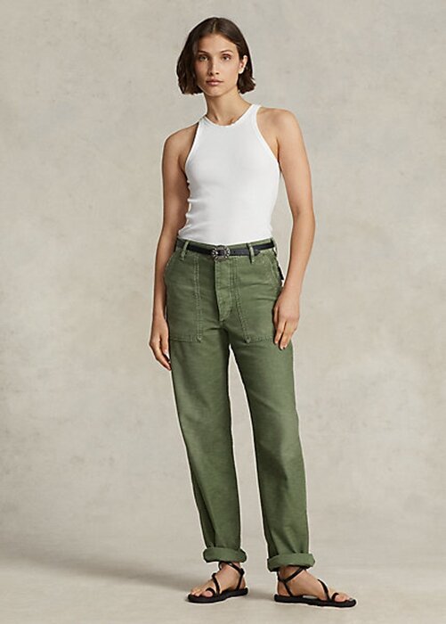 Olive Ralph Lauren Cotton Sateen Utility-byxor för kvinnor Olive Ralph Lauren Cotton Sateen Utility-byxor för kvinnor