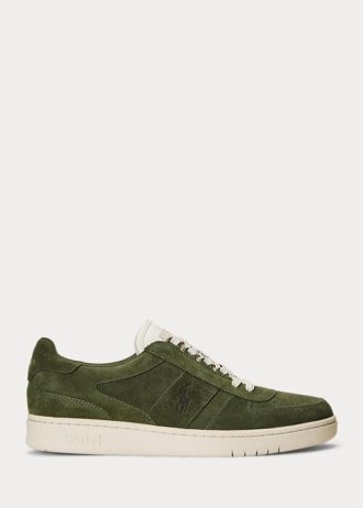 Olive Ralph Lauren Court Sneakers i mocka för män