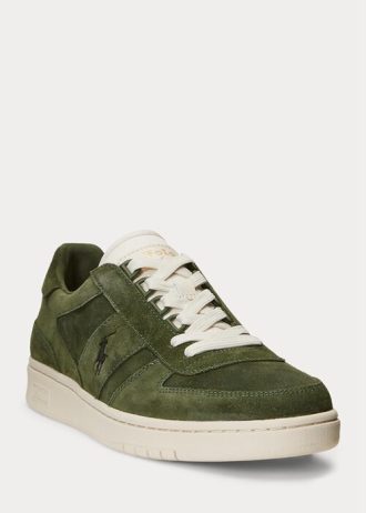 Olive Ralph Lauren Court Sneakers i mocka för män