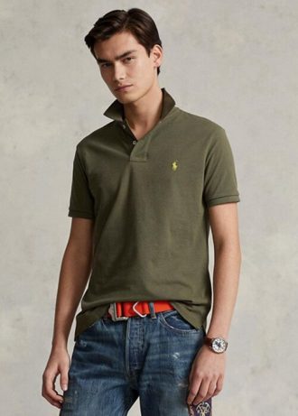 Olive Ralph Lauren Custom Slim Fit Mesh pikétröjor för män Olive Ralph Lauren Custom Slim Fit Mesh pikétröjor för män
