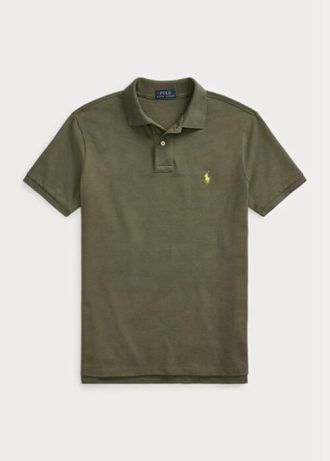 Olive Ralph Lauren Custom Slim Fit Mesh pikétröjor för män Olive Ralph Lauren Custom Slim Fit Mesh pikétröjor för män