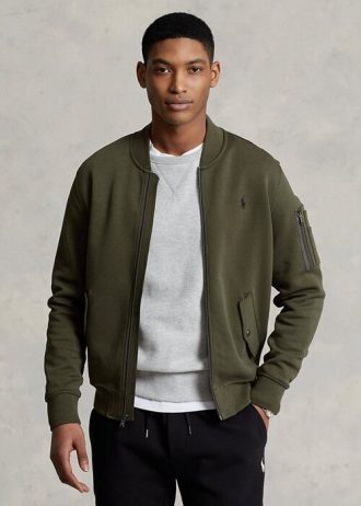 Olive Ralph Lauren dubbelstickade bomberjackor för män