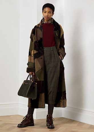 Olive Ralph Lauren Harmon Patchwork Shearling Coats för kvinnor