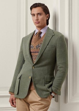 Olive Ralph Lauren Kent handgjorda kashmir sportblazers för män
