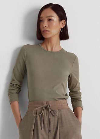 Olive Ralph Lauren Långärmad bomullsblandning för kvinnor