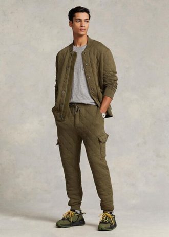 Olive Ralph Lauren lyxig jersey Cargo joggingbyxor för män
