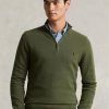 Olive Ralph Lauren Meshstickad bomullströja med kvarts dragkedja för män Olive Ralph Lauren Meshstickad bomullströja med kvarts dragkedja för män
