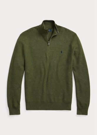Olive Ralph Lauren Meshstickad bomullströja med kvarts dragkedja för män