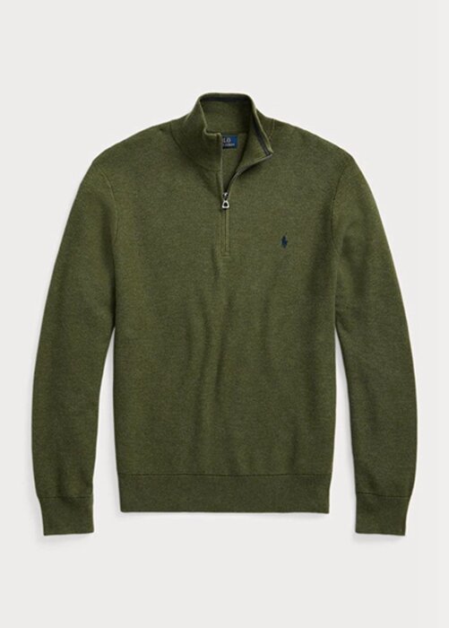 Olive Ralph Lauren Meshstickad bomullströja med kvarts dragkedja för män Olive Ralph Lauren Meshstickad bomullströja med kvarts dragkedja för män