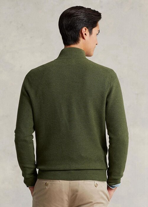 Olive Ralph Lauren Meshstickad bomullströja med kvarts dragkedja för män Olive Ralph Lauren Meshstickad bomullströja med kvarts dragkedja för män