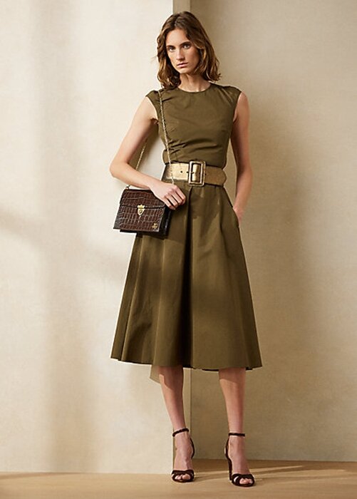 Olive Ralph Lauren Omeria Cotton Day Dress för kvinnor Olive Ralph Lauren Omeria Cotton Day Dress för kvinnor