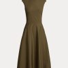 Olive Ralph Lauren Omeria Cotton Day Dress för kvinnor Olive Ralph Lauren Omeria Cotton Day Dress för kvinnor