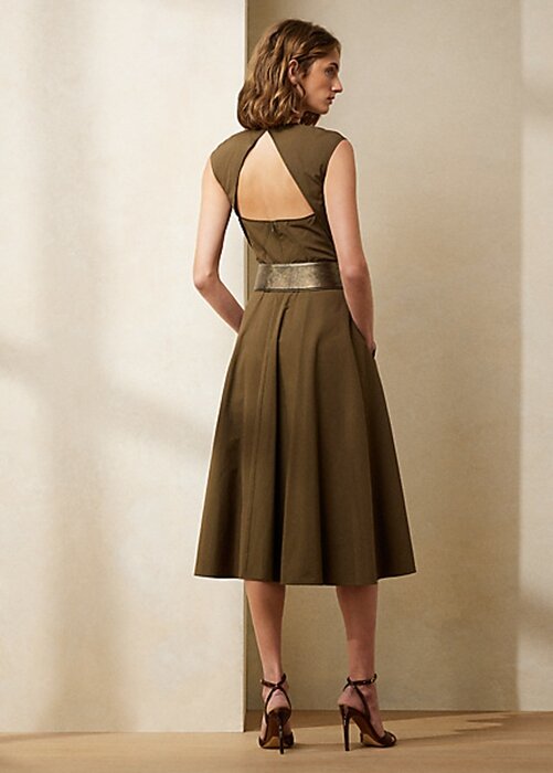 Olive Ralph Lauren Omeria Cotton Day Dress för kvinnor Olive Ralph Lauren Omeria Cotton Day Dress för kvinnor