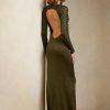 Olive Ralph Lauren Silk långärmad aftonklänning för kvinnor Olive Ralph Lauren Silk långärmad aftonklänning för kvinnor
