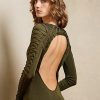 Olive Ralph Lauren Silk långärmad aftonklänning för kvinnor Olive Ralph Lauren Silk långärmad aftonklänning för kvinnor