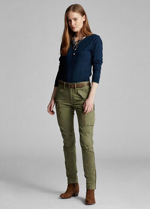Olive Ralph Lauren Stretch Skinny Cargo-byxor för kvinnor Olive Ralph Lauren Stretch Skinny Cargo-byxor för kvinnor