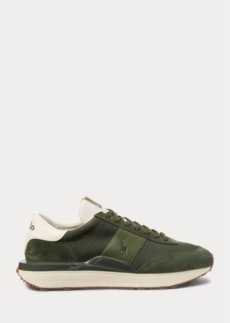 Olive Ralph Lauren Train 89 Sneakers med mockapanel för män