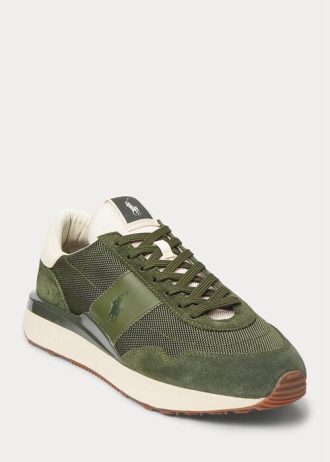 Olive Ralph Lauren Train 89 Sneakers med mockapanel för män