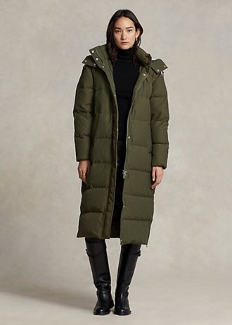 Olive Ralph Lauren vattenavvisande långa dunrockar för kvinnor