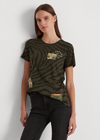 Oliver Ralph Lauren Zebra-Print Jersey T-shirts för kvinnor Oliver Ralph Lauren Zebra-Print Jersey T-shirts för kvinnor