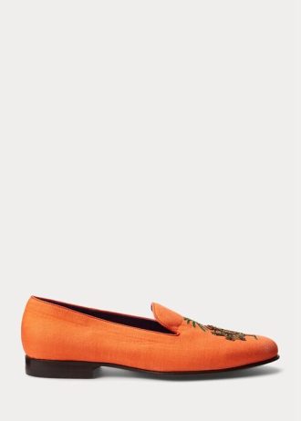 Orange mäns Ralph Lauren Alonzo broderade linneklänningsskor