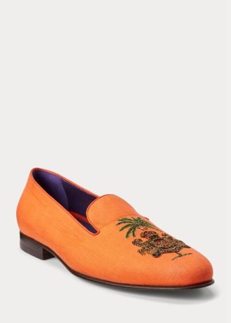 Orange mäns Ralph Lauren Alonzo broderade linneklänningsskor