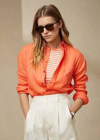 Orange Ralph Lauren Adrien linneskjortor för kvinnor Orange Ralph Lauren Adrien linneskjortor för kvinnor