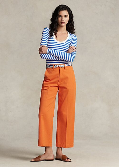 Orange Ralph Lauren Chino vidbensbyxor för kvinnor Orange Ralph Lauren Chino vidbensbyxor för kvinnor