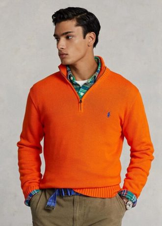 Orange Ralph Lauren Cotton tröja med kvarts dragkedja för män