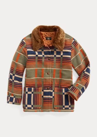 Orange Ralph Lauren Jacquardjackor med shearlingkrage för kvinnor
