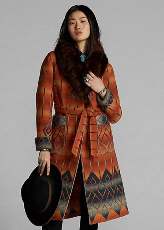 Orange Ralph Lauren Jacquardjackor med shearlingkrage för kvinnor