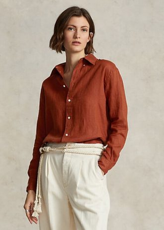 Orange Ralph Lauren linneskjortor med avslappnad passform för kvinnor Orange Ralph Lauren linneskjortor med avslappnad passform för kvinnor